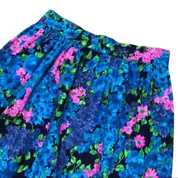 Vintage 60s 70s Handmade Floral Mini Skirt Blue Pink Green High Waist Pleated - Picture 3 of 10